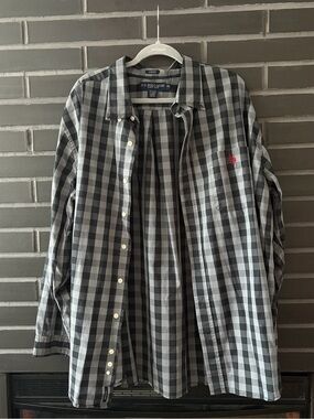 U.S. POLO ASSN. black and grey button up shirt